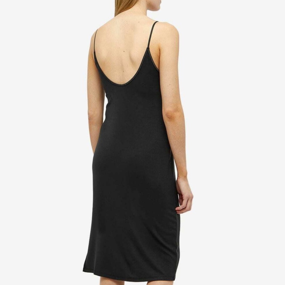 JOAH BROWN‎ Ribbed Thin Strap Split Hem Low Back Midi Black Dress